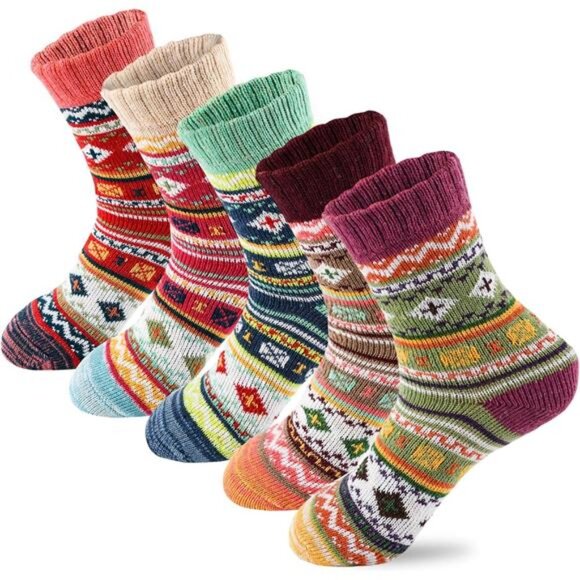 New 5 Pairs Wool Socks for Women - Cute Fuzzy Warm Colorful Crew Socks - Picture 1 of 7